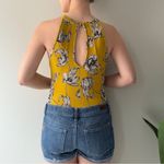 Sommer Floral Yellow Halter Neck Bodysuit Button Keyhole Back Sleeveless Ribbed Photo 1