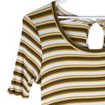 Monteau  Jumpsuit 2X Navy Yellow White Stripes Short Sleeve Stretch Pockets Photo 6