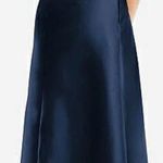 Alfred Sung NEW  D815 DRAPED ONE-SHOULDER SATIN MAXI DRESS POCKETS NAVY sz 14 Photo 1