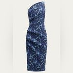 Chiara Boni NWT  La Petite Robe Hiroko 1 Shoulder Midi Dress Chat Classique Blue Photo 3