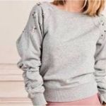 Stella & Dot Embellished Gray Sweatshirt Sz.S Rushed LS Faux Pearl Grommets Photo 1