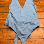 Free People  Light Blue V Neck Thong Bodysuit Snap Closure Women's Size medium Photo 0