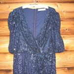 Mac Duggal 5578 Womens Sequined V Neck Short Puff Sleeve Midi Dress Photo 7