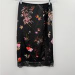 Victoria's Secret  Black Satin Floral Midi Skirt Lace Size Small Photo 1