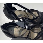 Amelia Grace Shoes Women’s Size 10 Palm Print Fabric Heels Slip On Open Toe Heel Black Photo 5