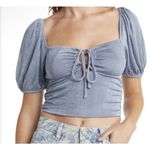 Sophie Rue M Slinky Front Tie Blouse Blue Dust Size Xl Peasant Cropped Puff Photo 0