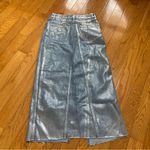 ZARA NEW MIDI ASYMMETRIC DENIM METALLIC COATED SKIRT BLUE SILVER Size Small Photo 9