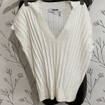 DKNY  Ivory Ribbed V-Neck Top Photo 0