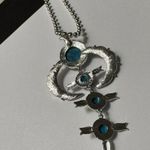 Dress Up Signed MMS Silver Tone / Turquoise Blue Color Statement  Necklace Photo 6