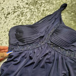 Adrianna Papell  Navy One Shoulder Beaded Gown Photo 7