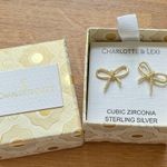 Charlotte and Lexi‎ Bow Cubic Zirconia Sterling Silver Stud Earrings Gold Photo 0