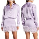 House Of CB NWOT  Tyra Orchid Satin Feather Shirt Dress Size XS Photo 1