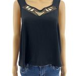 Lush Clothing Lush MEDIUM Black Sheer Industrial Sleeveless Bronze Metal Statement Top Blouse Photo 0