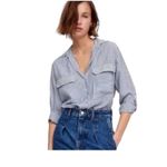 ZARA Woman Blue White Stripe Button-Down Blouse XS Hi-Low Roll-Up Sleeves Photo 6