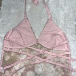 NWOT Embellished Floral Lace Sequin Halter Top in Pink Size L Photo 3