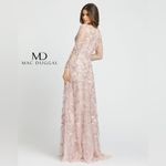 Mac Duggal Pink Floral long Skeeve Lace Applique Deep V Neck ALine Gown Size 14 Photo 5