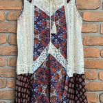 Umgee  Women's Boho‎ Lace Tassel Tie Neck Sleeveless Swing Mini Dress Red Size S Photo 0