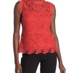 Nanette Lepore  Size M Blouse Coral Floral Lace Mock Neck Sleeveless Exposed Zip Photo 0