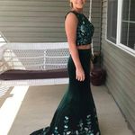 Ellie Wilde Green Velvet Embroidered Prom Dress Photo 0