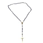Blue Beaded Rosary Necklace Crucifix and Mary Centerpiece Christian Catholic Photo 1