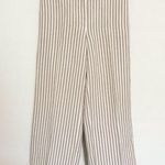 J.Jill  Linen Blend Wide Leg Cropped Stripe Pants Tan Beige Lagenlook Size 6 Photo 0