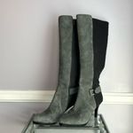 Tahari Greyson gray suede and black stretch color block knee high platform boots Photo 2