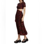 STAUD NEW! Calypso Poppy Cut Out Black Red Midi Floral Print Dress Size L Photo 2