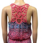 EXPRESS Pink Blue Geo Print Crochet Back Elastic Waist Sleeveless Mini Dress S Photo 6