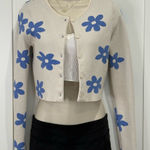 Forever 21  Daisy Crop Cardigan Cream Blue Small Preppy Twee Coquette Spring Chic Photo 0