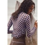 Free People NEW x Salt Gypsy Ruched Printed Surf Rashguard XS Purple Check Photo 1