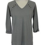 Simply Noelle  Gray Waffle Knit Top Button Detail V Neck Lightweight Pullover S/M Photo 0