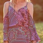 Alice & Trixie  sz L Womens 100% Silk Multicolor Floral Chevron Maxi Dress Boho Photo 2