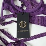 House Of Desire BIANCA STRAPPY LACE BRA, GARTER & HIPSTER SET Large NWT Purple Photo 1