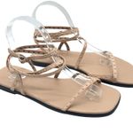 Marc Fisher  Nalica Beige Strappy Studded Sandals Ankle Strap Flats Leather 8.5 M Photo 0