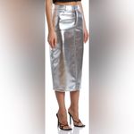 Avec Les Filles High Waist Faux Leather Midi Skirt - Size M - Silver - NWT Photo 2