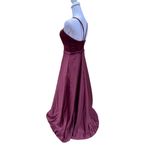 Mori Lee  Satin Bridesmaids Dress With Matching Satin Waistband in Bordeaux Photo 5