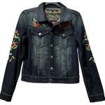 Driftwood  Sundance Denim Trucker Jacket Floral Embroidered Western Boho Medium Photo 2