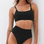 Cupshe Textured Black Scoop Neck High Waisted Bikini Set Size xl Photo 3