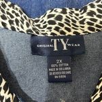 Original TY Wear Womens Button Top 2X Blue Chambray Leopard‎ Trim Y2K Western Size XXL Photo 4