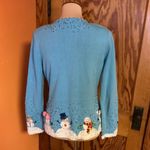 Vtg 90s bright beaded n sequined snowman cardigan Blue Size M Photo 13