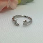 Moon and Star Open Ring | Size 8 Silver Photo 3