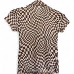 No Boundaries  brown & white checkered pattern mesh button up shirt size XS Photo 3