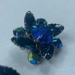 Shades of Blue Vintage Earrings Clipon Aurora Borealis Marquise Round Rhinestone Photo 4