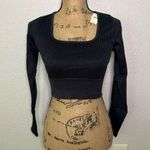 Aerie NWT Offline Black Size M Seamless Cable Square Neck Crop Top Gym Active Photo 0