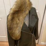 Love Token olive green vegan leather with faux fur removable collar moto jacket Size M Photo 7