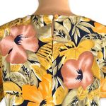 Vintage 80s Shirt Black Yellow Short Sleeve Tropical Dark Floral Crewneck Large Photo 5