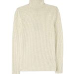 St. John NWT Turtleneck Long Sleeve Metallic Ribbed Top Cream Gold Womens Size M Photo 0