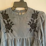 ZARA  Peplum Women’s Top Size 10 Black Floral Embroidery Beaded Blue Photo 5