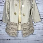 Multiples NWT Size L Tan Linen Blend Ribbon Chiffon Trim Open Front Coat Jacket Photo 2