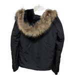 Theory  Fur Hood Puffer Jacket Black Stretch Cotton Size Medium Thick Lined Photo 3